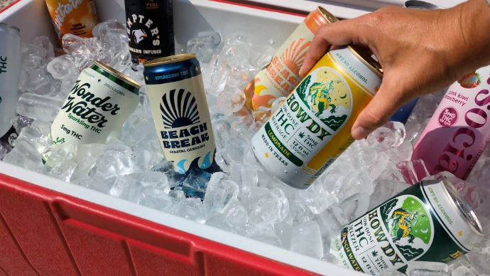 Hand picking THC drink out of cooler